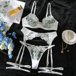 Sexy Mesh Embroidered Multi-color Floral Bra Set Hollow Shaping Lingerie Four-piece Suit for Women - Image 6