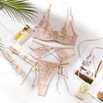 Style Embroidered Lingerie Four-Piece Set with Metal Chain and Leg Garters - Image 6