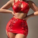 Sexy Transparent Temptation Lingerie Set with Seductive Leather Jacket and Bodycon Skirt Underwear Garter Belt Four-Piece Set - Image 3