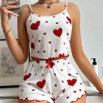 Sexy Lingerie Set with Heart Print Sweet Strap Nightwear Suit - Image 3