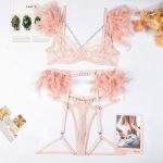 Sexy Lingerie Feather Lace Splicing Metal Chain Seductive Fitted Four-Piece Set - Image 9