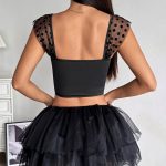 Sweet Polka Dot Mesh Pleated Backless Top Versatile Fitted Elastic Strapless Top - Image 4