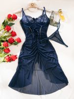 Cross-border Sexy Lace Transparent Temptation Ultra-thin Mesh Dress and Thong Set - Image 6