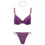 Cross-border Ultra-thin Mesh Sexy Gathered Bra Set Metal Chain Fashion Temptation Underwear Thong