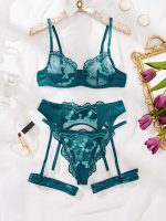 Embroidered splicing sexy shaping lingerie four piece set - Image 6
