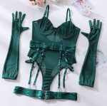 Sexy Lingerie One-Piece Bodysuit with Gloves and Bandage Transparent Mesh Underwear - Image 9