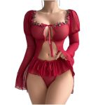 Strap Sleep Dress Erotic Lingerie Sleepwear Embroidered Design