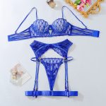 Blue embroidery gathered perspective slim fit sexy lingerie split set - Image 5