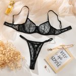 Thin Large Chest Minimizer Sexy French Mesh Plaid Bra Lingerie Set with Gathered Transparent Design - Image 6