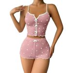 Sexy Heart Print Color Block Sleepwear Set with Front Slit and Strap Design - Image 3