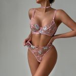 Lace Embroidery Women's Bra Flower Embroidery Advanced Craft Steel Ring Gathered Sexy Lingerie Set - Image 2