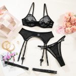 Sexy Sheer Mesh Heart Rhinestone Bra and Garter Belt Lingerie Set - Image 11