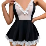 Sexy Mesh Lace Black and White Splicing Maid Costume Temptation Set for Women - Image 5