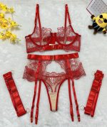 Transparent Heavy Embroidery Eyelash Lace Shaping Sexy Four-Piece Set for Women - Image 7