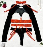 Complex Strap Halter Waistband Mesh Long Sleeve Sexy Women's Four-Piece Set - Image 8