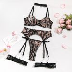 Sexy Zebra Print Wild Comfortable Four-Piece Set -  Sheer Mesh Transparent Underwear - Image 6