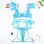 Feather Sexy Lingerie with Chain Lace Transparent Mesh Set for Women - Image 17