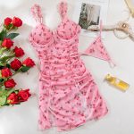 Sexy Lingerie Pink Printed Valentine's Day Strap Nightgown Uniform Temptation Thong Set - Image 6