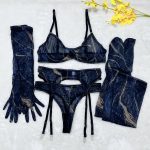Tie-Dye Colorful Small Bust Gathering Mesh Sexy Lingerie Five-Piece Set for Women - Image 13