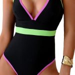 Style Women's One-Piece Solid Color Strapless Swimsuit Contrast Color Sexy Slimming Hot Spring Vacation - Image 2