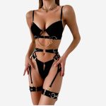 Sexy  Metal Chain Motorcycle Accessories Complex Craft Front Button Erotic Underwear Four-Piece Set - Image 2