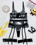 Transparent Heavy Embroidery Eyelash Lace Shaping Sexy Four-Piece Set for Women - Image 6