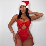 Style Splicing Red Bowknot One-Piece Clothing with Rhinestone Embellishment - Image 2