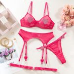 Sexy Sheer Mesh Heart Rhinestone Bra and Garter Belt Lingerie Set - Image 9