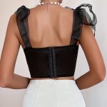 Cross-border  Butterfly Embroidery Fitted Lace-up Spicy Girl Lace Sexy Crop Top - Image 4