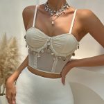 Luxury Solid Mesh Breathable Shell Pendant Sweet Girl Underwire Gathered Small Camisole - Image 6
