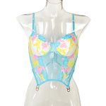 Women's Versatile Fresh Top Color Block Floral Embroidery Chest Lining Short Crop Tank Top - Image 6
