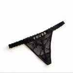Cotton G-String with Metallic Rhinestone Letters, Sexy Lace Panties for Women