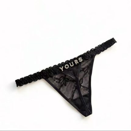 Cotton G-String with Metallic Rhinestone Letters, Sexy Lace Panties for Women