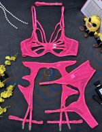 Sexy Hollow-out Splicing Mesh Gathered Body-shaping Underwear Set with Steel Ring - Image 9