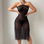 Cross-border Sexy Ultra-thin Transparent Nightgown Women's Lace Temptation Halter Neck Lingerie Dress - Image 5