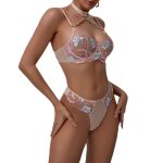 Women's Sexy Spicy Girl Set Personalized Flower Embroidery Steel Ring Gathered Bra Set