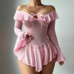 Sexy Transparent Mesh Pure Desire One-Shoulder Dress Seductive Erotic Uniform Underwear