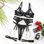 Style Embroidered Lingerie Four-Piece Set with Metal Chain and Leg Garters - Image 5