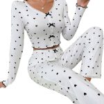 Style Printed Heart V-Neck Long Sleeve Pajama Set for Women with Long Pants, Can Be Worn Outdoors - Image 5