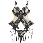 Trending sheer embroidered patchwork mesh shapewear sexy lingerie set