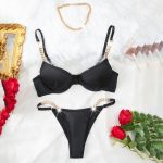 Cross-border Ultra-thin Mesh Sexy Gathered Bra Set Metal Chain Fashion Temptation Underwear Thong - Image 6