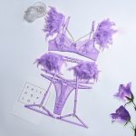 Sexy Lingerie Feather Lace Splicing Metal Chain Seductive Fitted Four-Piece Set - Image 13