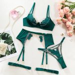Sexy Mesh Embroidery Splicing Bra Set Women's Gathered Tempting Lingerie Four-Piece Set - Image 8