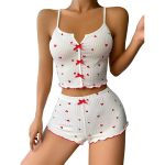 Sexy Heart Print Color Block Sleepwear Set with Front Slit and Strap Design - Image 2