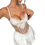 Lace Small Flower Edge Mesh Embroidery Splicing High Elastic Satin Steel Ring Boned Diamond Back Vest - Image 5