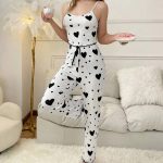 Cross-border Hot Selling Homewear Striped Heart-shaped Strap Nightwear Women's Wearable Long Pants Two-piece Set - Image 4