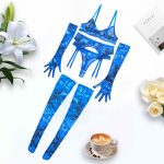 Tie-Dye Colorful Small Bust Gathering Mesh Sexy Lingerie Five-Piece Set for Women - Image 8