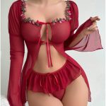 Sexy Mesh Transparent Long Sleeve Slit Lace Outerwear Erotic Set - Image 3
