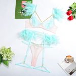 Sexy Lingerie Feather Lace Splicing Metal Chain Seductive Fitted Four-Piece Set - Image 11