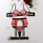 Women's four-piece shapewear set with sheer embroidered lace lingerie - Image 8